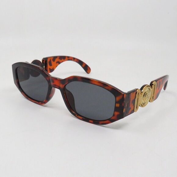 Fashion Sunglasses Retro Tortoise/Grey Gold Logo Vintage Fashion Irregular Frame - Picture 1 of 6
